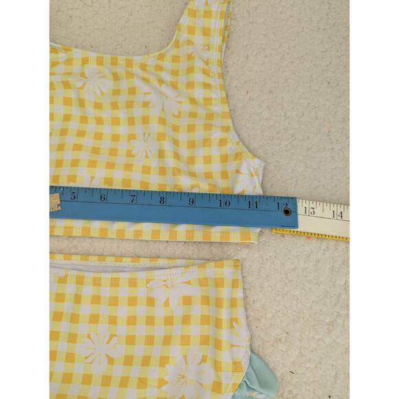 Harper Canyon yellow and white checkered 2 piece bathing suit size 10 Girls - Picture 3 of 8